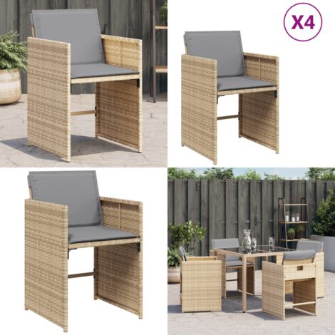 Sillones jardín con cojines 4 uds ratán sintético beige mezcla - Cojín para silla - Ratán sintético