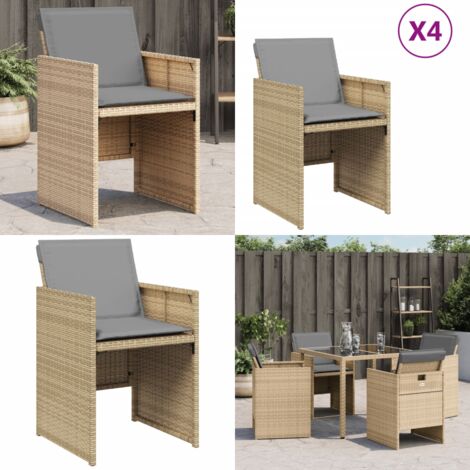 Sillones jardín con cojines 4 uds ratán sintético beige mezcla - Cojín para silla - Ratán sintético