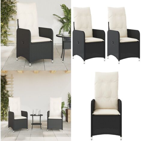 Sillones reclinable jardín cojines 2 uds ratán sintético negro - Cojín de asiento - Cojín de respaldo