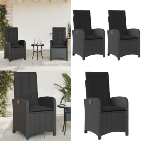 Sillones reclinable jardín cojines 2 uds ratán sintético negro - Cojines para sillas - Ratán sintético
