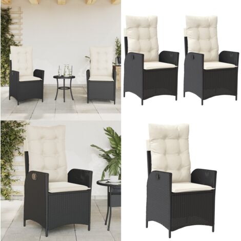 Sillones reclinable jardín cojines 2 uds ratán sintético negro - Cojines para sillas - Ratán sintético