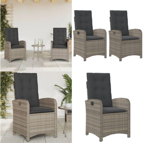Sillones reclinable jardín y cojines 2 uds ratán sintético gris - Cojines para sillas - Ratán sintético