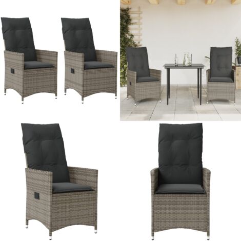 Sillones reclinable jardín y cojines 2 uds ratán sintético gris - Cojines para sillas - Ratán sintético