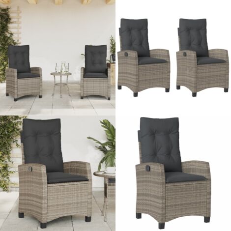 Sillones reclinable jardín y cojines 2 uds ratán sintético gris - Cojines para sillas - Ratán sintético