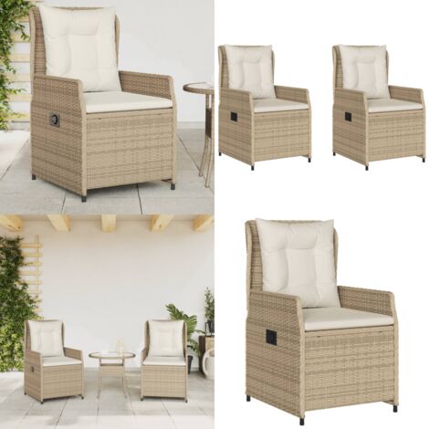 Sillones reclinables de jardín 2 uds ratán sintético beige - Ratán sintético - Sillas de jardín con respaldo ajustable