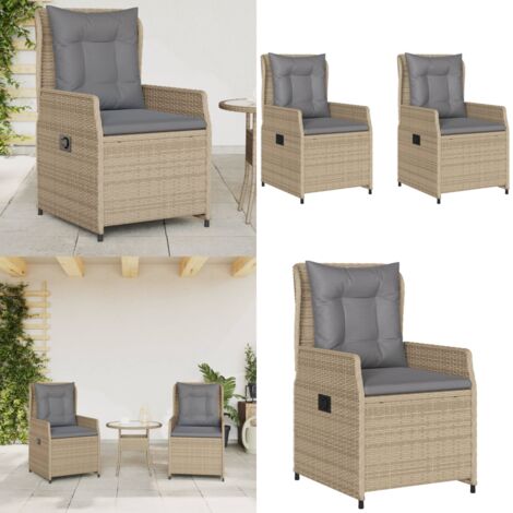 Sillones reclinables de jardín 2 uds ratán sintético beige - Ratán sintético - Sillas de jardín con respaldo ajustable