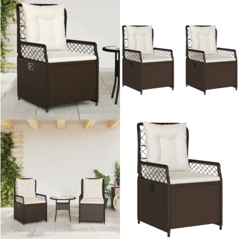 Sillones reclinables de jardín 2 uds ratán sintético marrón - Ratán sintético - Sillas de jardín con respaldo ajustable