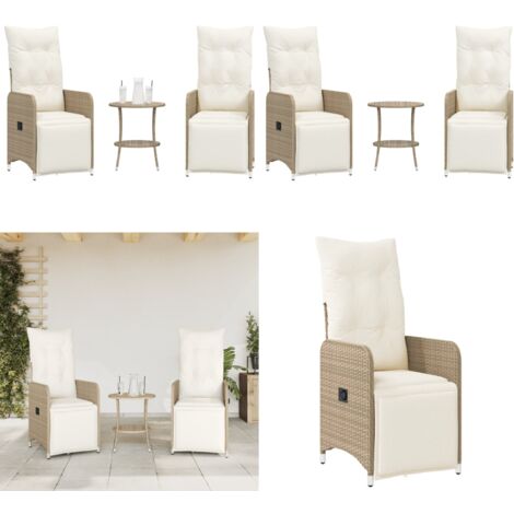 Sillones reclinables de jardín con mesa 2 uds ratán PE beige - Mesa de jardín - Ratán sintético