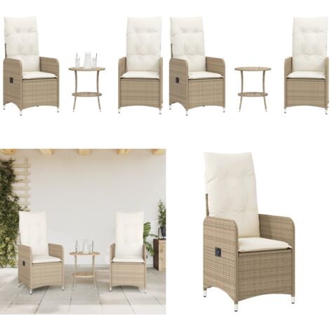 Sillones reclinables de jardín con mesa 2 uds ratán PE beige - Mesa de jardín - Ratán sintético