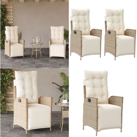Sillones reclinables jardín con reposapiés 2 uds ratán PE beige - Sillas de jardín con reposapiés - Sillas de jardín con respaldo ajustable