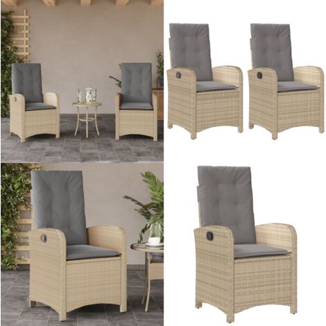 Sillones reclinables jardín y cojines beige mix 2 uds ratán PE - Cojines para sillas - Ratán sintético