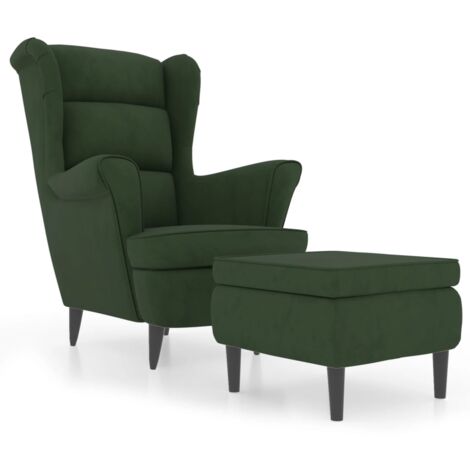 Sillones relax con bordes laterales y reposapiés en terciopelo verde oscuro DEC028699