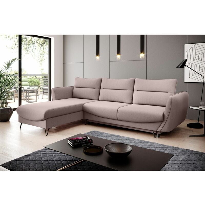 Silva Left Hand Facing Corner Sofa Bed - Light Pink