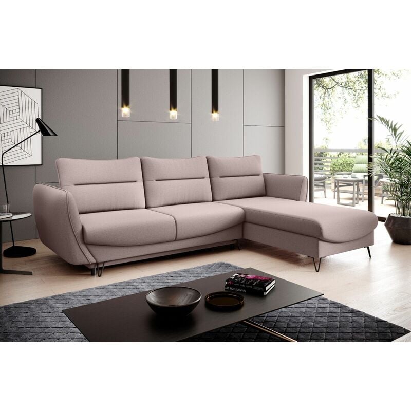 Silva Right Hand Facing Corner Sofa Bed - Light Pink