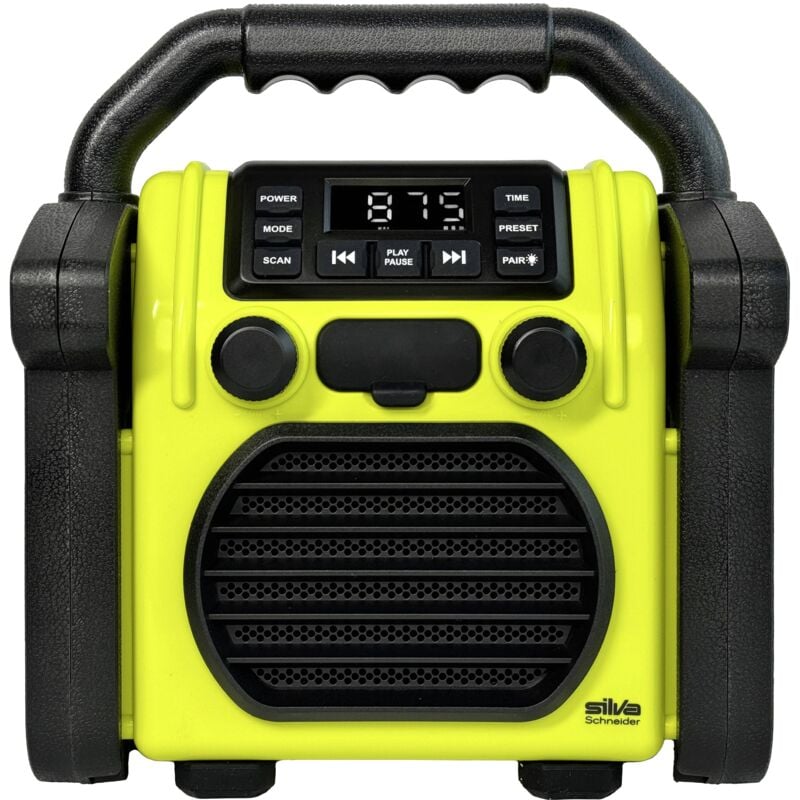 Silva Schneider - br 230 bt neon-gelb Radio de chantier fm usb, Bluetooth fonction réveil, fonction de charge de la batterie, rechargeable, protégé c