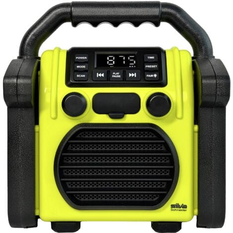 Silva Schneider BR 230 BT neon-gelb Radio de chantier FM USB, Bluetooth fonction réveil, fonction de charge de la batterie, rechargeable, protégé c A759232