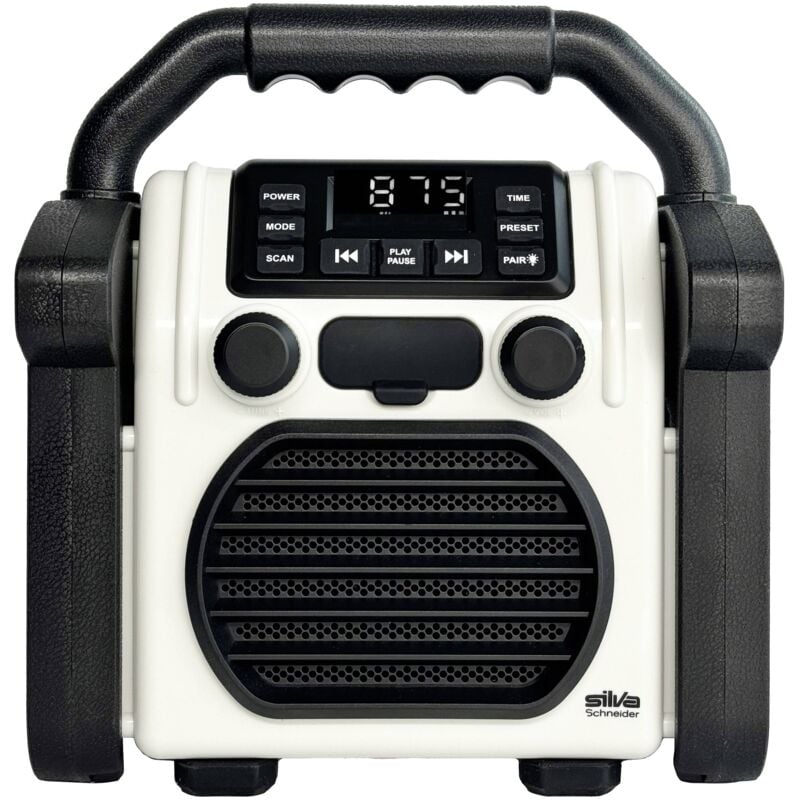 Silva Schneider - br 230 bt offwhite Radio de chantier fm usb, Bluetooth fonction réveil, fonction de charge de la batterie, rechargeable, protégé co
