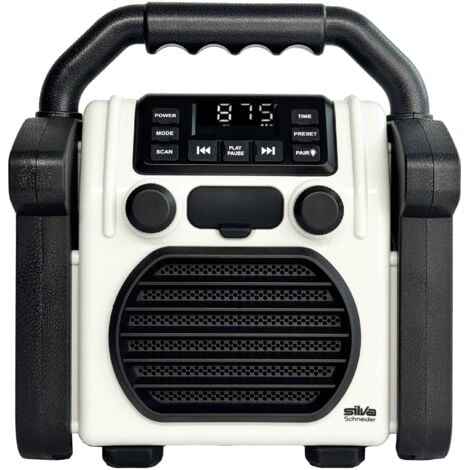 Silva Schneider BR 230 BT offwhite Radio de chantier FM USB, Bluetooth fonction réveil, fonction de charge de la batterie, rechargeable, protégé co A759212