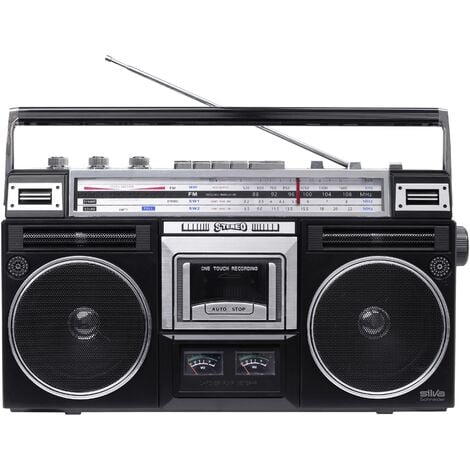 Radiocassette Silva Schneider PCR 1980 FM, AM, ondes courtes (OC) Cassette, Bluetooth, USB, FM, MF, HF fonction enregistrement, avec microphone noir R721952