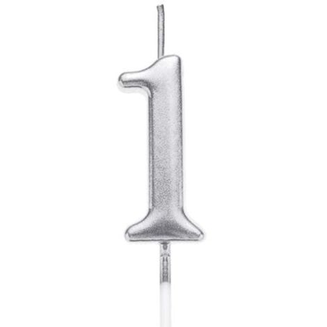 Silver 1 Number Candle Birthday Party Cake Decorations Topper, 4.5 cm