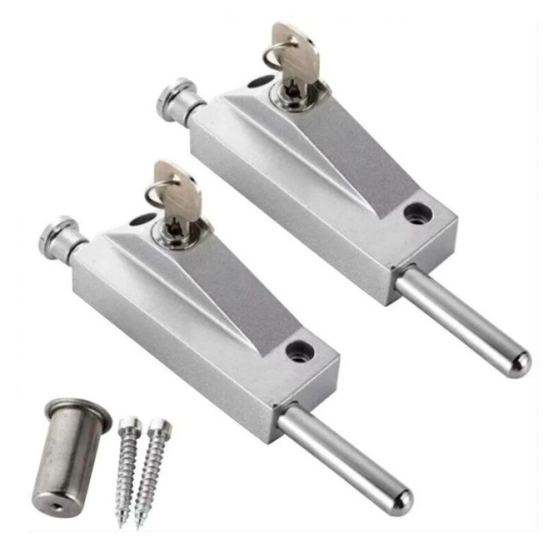 Linghhang - Silver) 2pcs Aluminum Alloy Door Lock Floor Lock Anti-theft Security Lock Revolving Door Lock