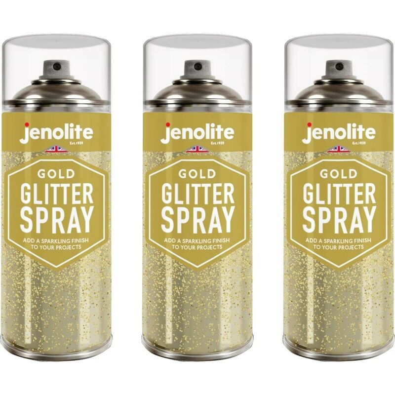 Jenolite - Gold - 3 x 400ml Aerosol Glitter Spray Clear Sealant - Gold - Perfect for Picture Frames, Mirrors, Ornaments & Crafting