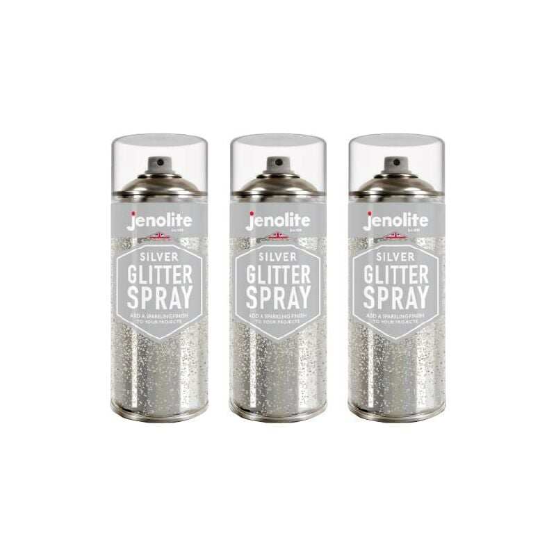 Silver - 3 x 400ml Aerosol - JENOLITE Glitter Spray Clear Sealant - Silver - Perfect for Picture Frames, Mirrors, Ornaments & Crafting