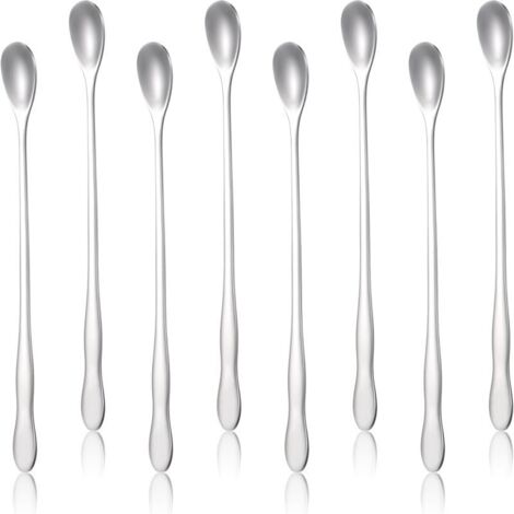 Silver 8 long handle stainless steel mixing spoon (can be used for coffee, tea, drinks, cocktails mixing and take a small amount of seasoning)