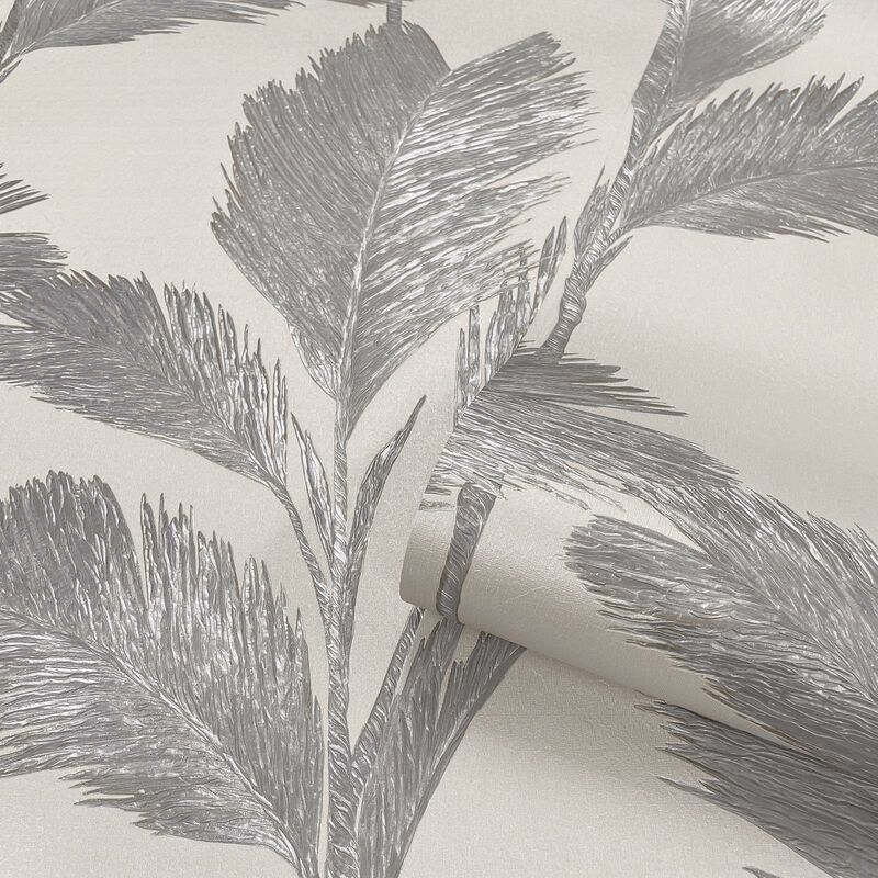 Belgravia Decor - Silver Alessia Leaf Wallpaper Grey Textured Embossed Metallic Vinyl