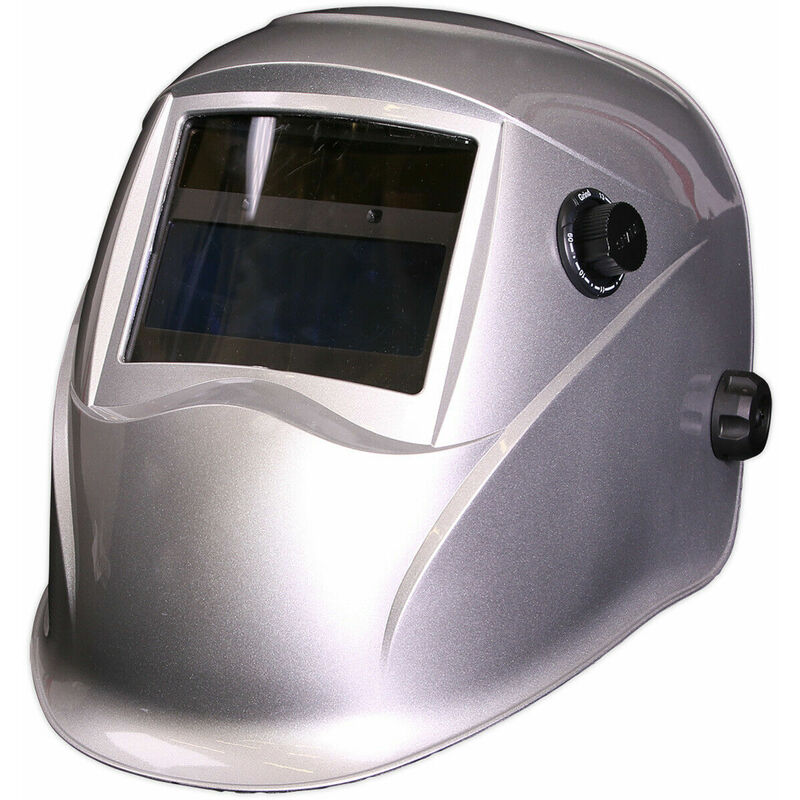 Silver Auto Darkening Welding Helmet - Adjustable Shade Knob - Grinding Function