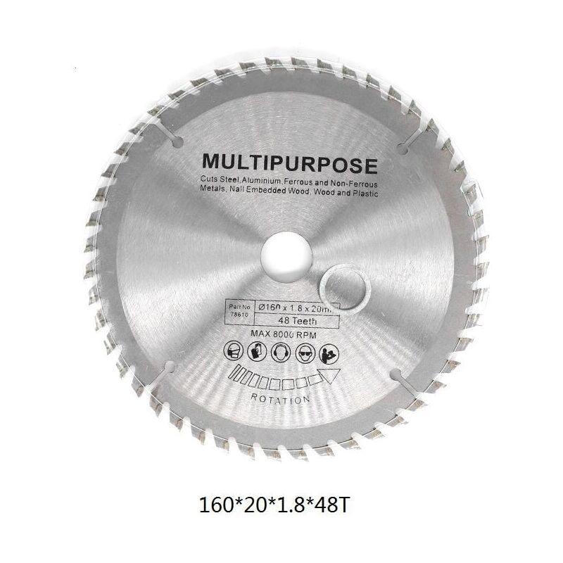 Silver Circular Saw Blade Rotary Disc for Wood Cutting, 60 Teeth, 160 x 20 mm, 48 Teeth