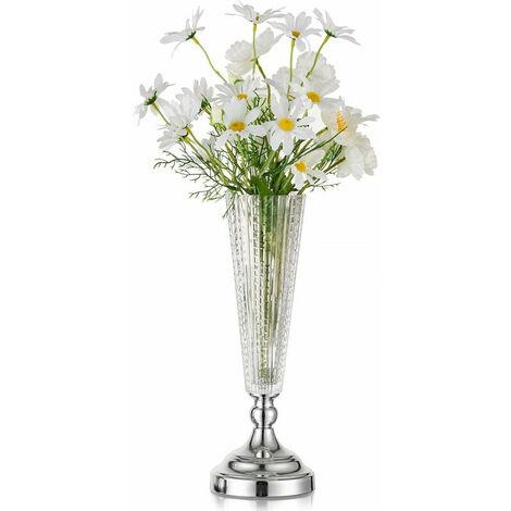 Silver Decorative Vase Pampas Flower Design - Modern Crystal Glass Vase for Tulips Tall Metal Flower Vase Centerpiece Vase for Wedding Table Home Living Room Office Bedroom Hall