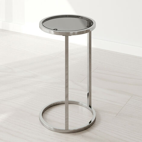 Silver Frame Coffee Table With Glass Top Round Side Table