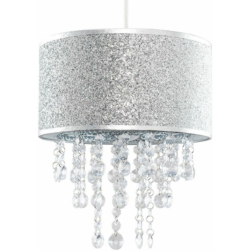 Silver Glitter Light Shade Clear Acrylic Jewel Droplet - No Bulb