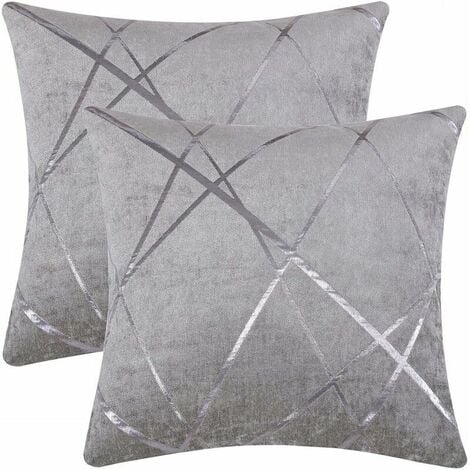 Silver Gray Luxury Velvet Cushion Covers Cases, Cozy Accent Cushion, Best Square Decorative Pillow Covers Couch Sofa Bed Couch 18x18 Inch 45x45CM Set of Two