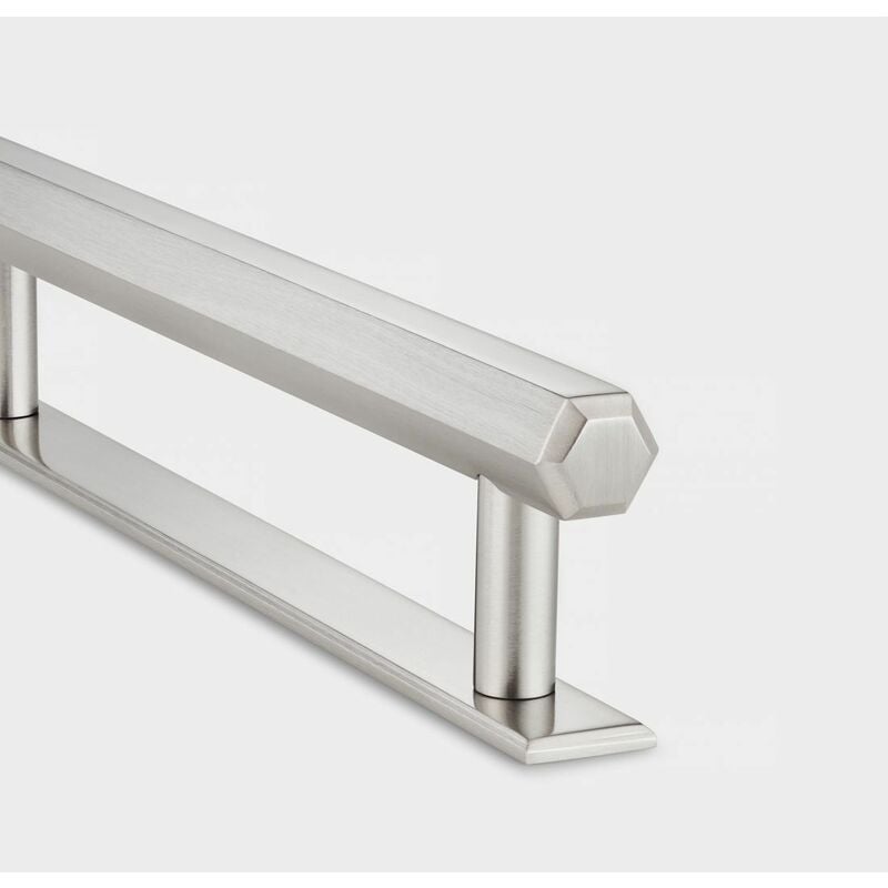 Silver Hexagonal Cabinet t Bar Handle With Backplate - Solid Brass - Hole Centre 128mm Se Home