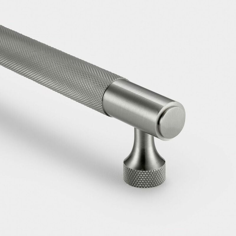 Silver Knurled Cabinet t Bar Handle - Solid Brass - Hole Centre 128mm Se Home