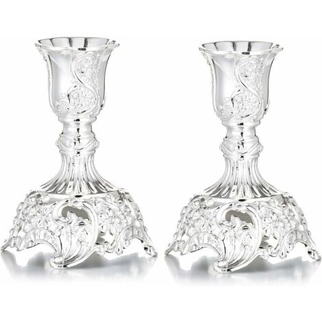 Silver metal candle holder for wedding candles - 2 pieces