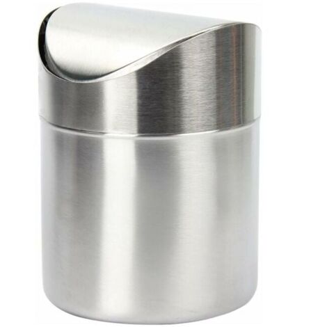 (Silver) Mini Trash can made of stainless steel with swing lid, practical for office, table, car, bedroom, YMYNY