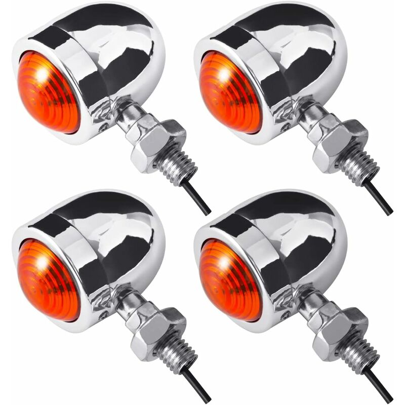 Silver Moto Mini clignotants Ampoules indicateurs avant / arrière Ambre / Jaune Adaptés pour Chopper Bobber Cafe Racer Moto (Pack de 4)