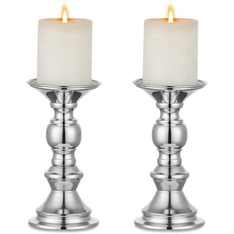 Silver Pillar Candle Holders, Wedding Centerpieces, Metal Candle Holders for 50mm Candles, Stand Decoration, Ideal for Wedding, Special Occasion, Party, Living Room, 2 Pack
