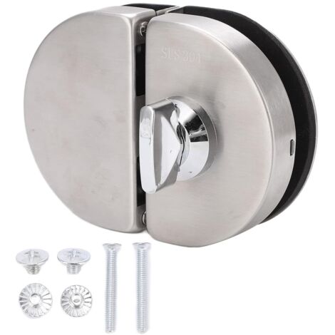 Silver Round Hem Reversible Door Lock for 12mm Glass, Stainless Steel Without Hole Opening.