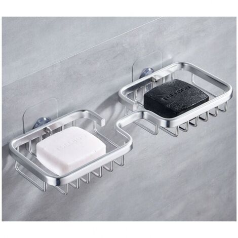(Silver) Soap Dish, Bar Soap Holder Self Adhesive Soap Dish Wall Mount Shower Soap Holder Draining Soap Dish for Bathroom Soap Sponge Holder