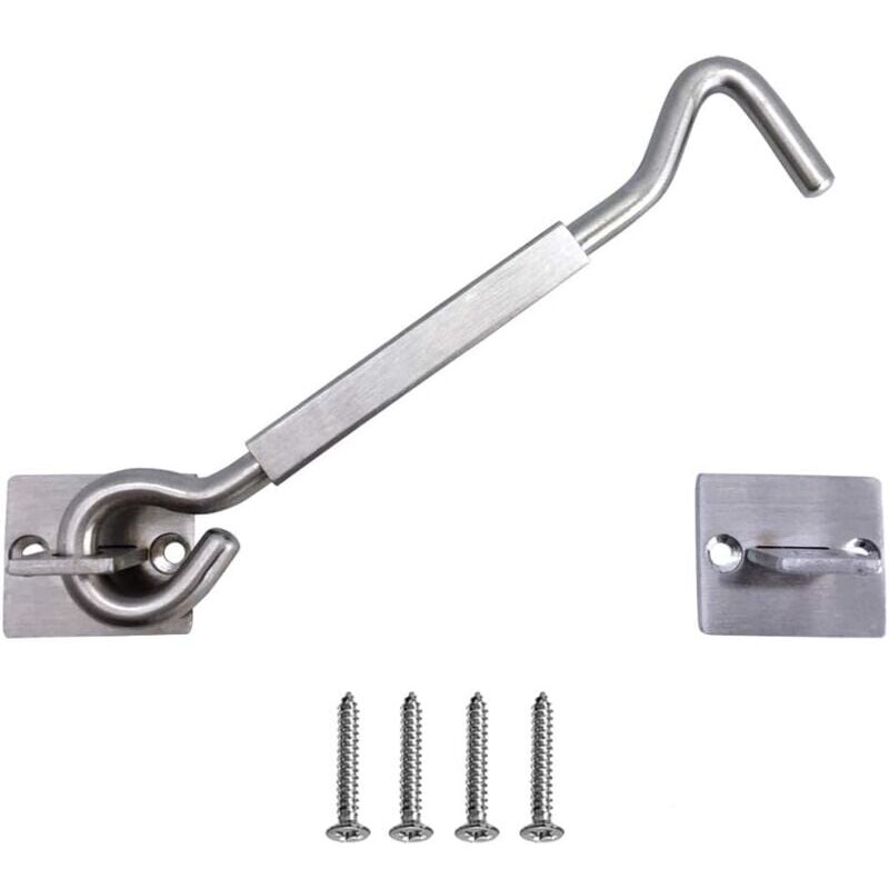 Linghhang - Silver Stainless Steel Door Catch and Eye Latch Cabin Window Hook for Garage Door, 6 Inch