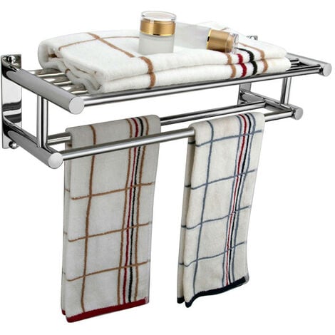 main image of "Silver Stainless Steel Towel Rack Wall Mounted Bathroom Double Holder Storage Rail"