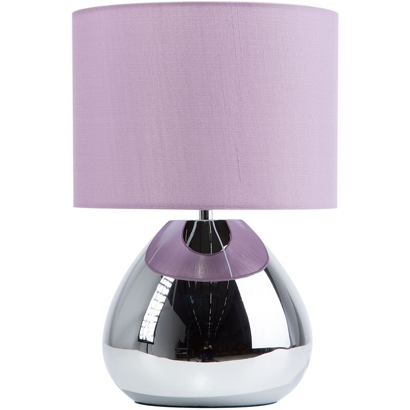 Bedside Table Lamp High Gloss Metal Base Silver Purple Ronava