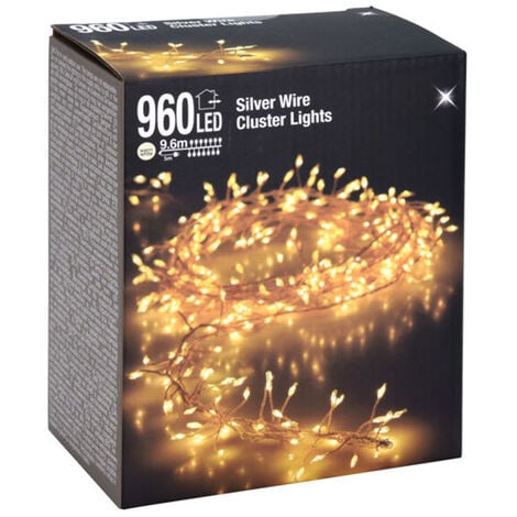 SPETEBO Silver Wire CLUSTER Lights - 960 LED / 9,6 m - Draht Büschel Lichterkette für Außen