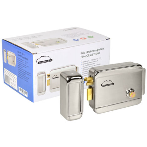 SilverCloud Elettrica Serratura YR300 destrimani, 12 V, Chiusura Normale Fail-Secure, Acciaio Inox, Pulsante di sblocco, Compatibile con sistemi di co, Satin Nickel
