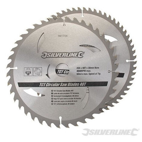 Silverline - 2 hojas de sierra circular de carburo TCT 40 &60 dientes + Reductor 16mm,20mm,25 mm - 250x30 &300x30