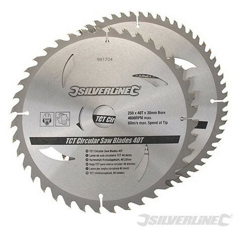 Silverline - 2 lames scie circulaire carbure TCT 40 &60 dents + Réducteur 16mm,20mm,25 mm - 250x30 &300x30